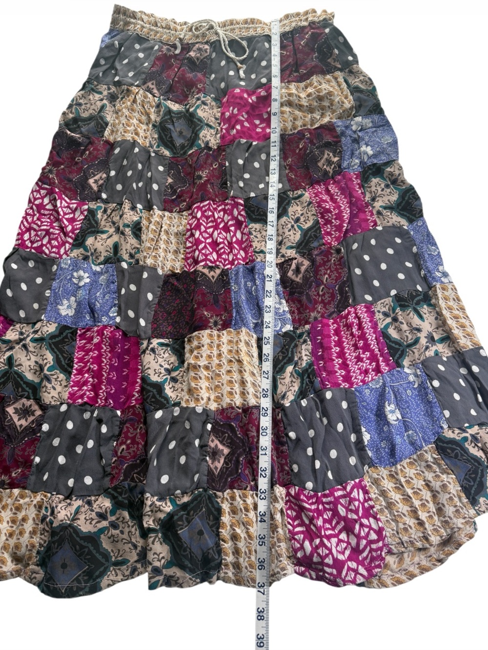 Y2K Boho Patchwork Tiered Maximalist Floral Maxi Skirt OS Shabby Chic Prairie - Picture 5 of 11